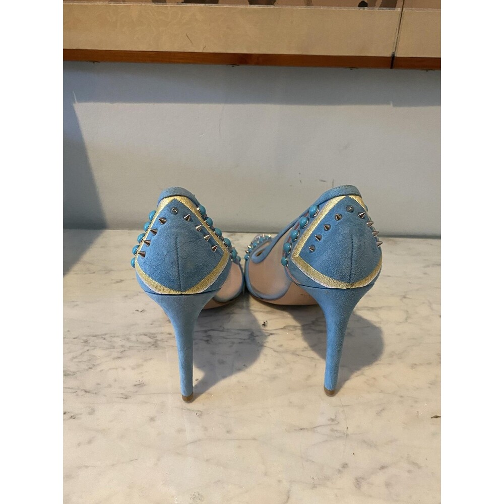Stuart Weitzman Cotton Candy Heels Womens Size 9 Blue Studded Mesh Pointed Toe - Picture 4 of 6
